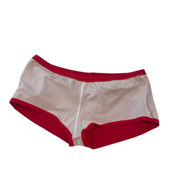 AQUA ROSE Bathing Suit Boy Shorts Bottoms Size Large Red Buckle Detail Belt Loop - Picture 11 of 13